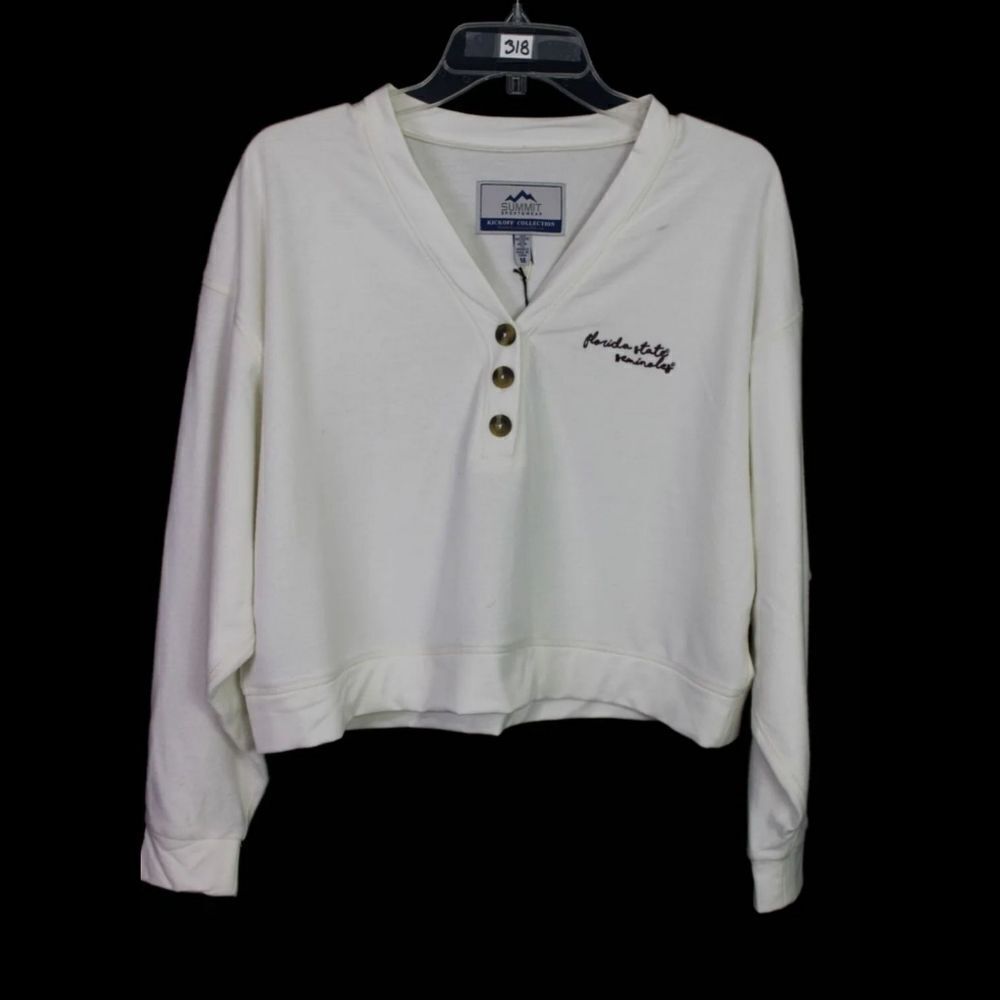 SUMMIT KICKOFF COLLECTION COZY FLEECE CROPPED VNECK 1/4 BUTN FLORIDA SEMINOLES